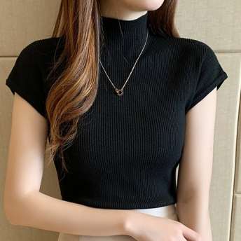 韓国ファッション女性服1位ニット半袖シンプル  無地 セーター